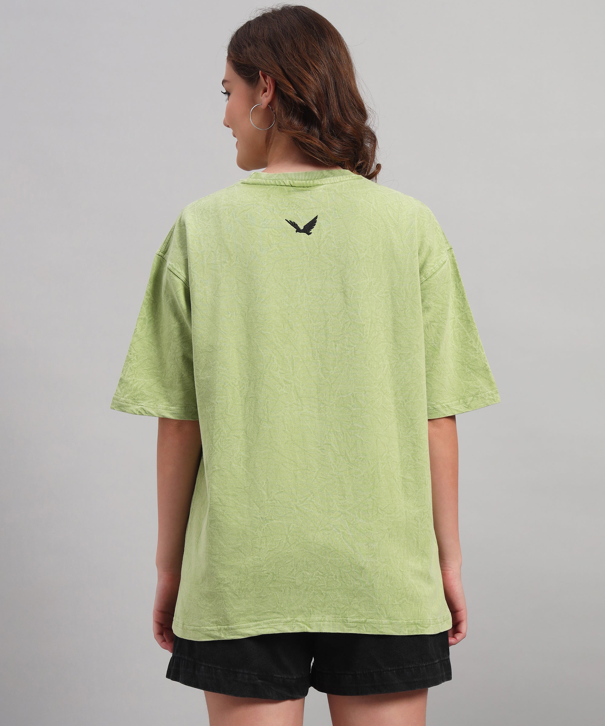 OLIVE GREEN WEB ACID WASH T-SHIRT