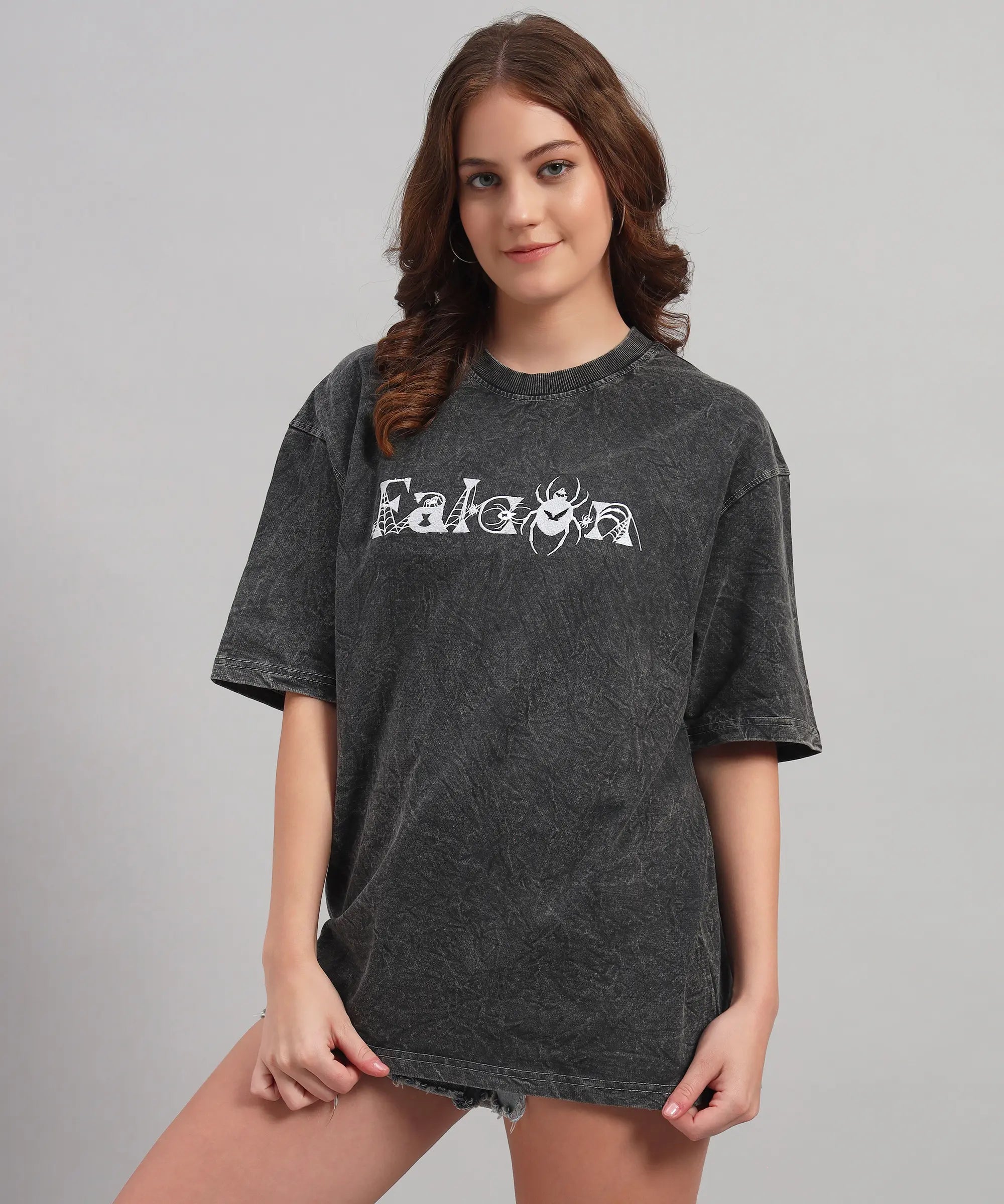 DARK GRAY WEB ACID WASH T-SHIRT