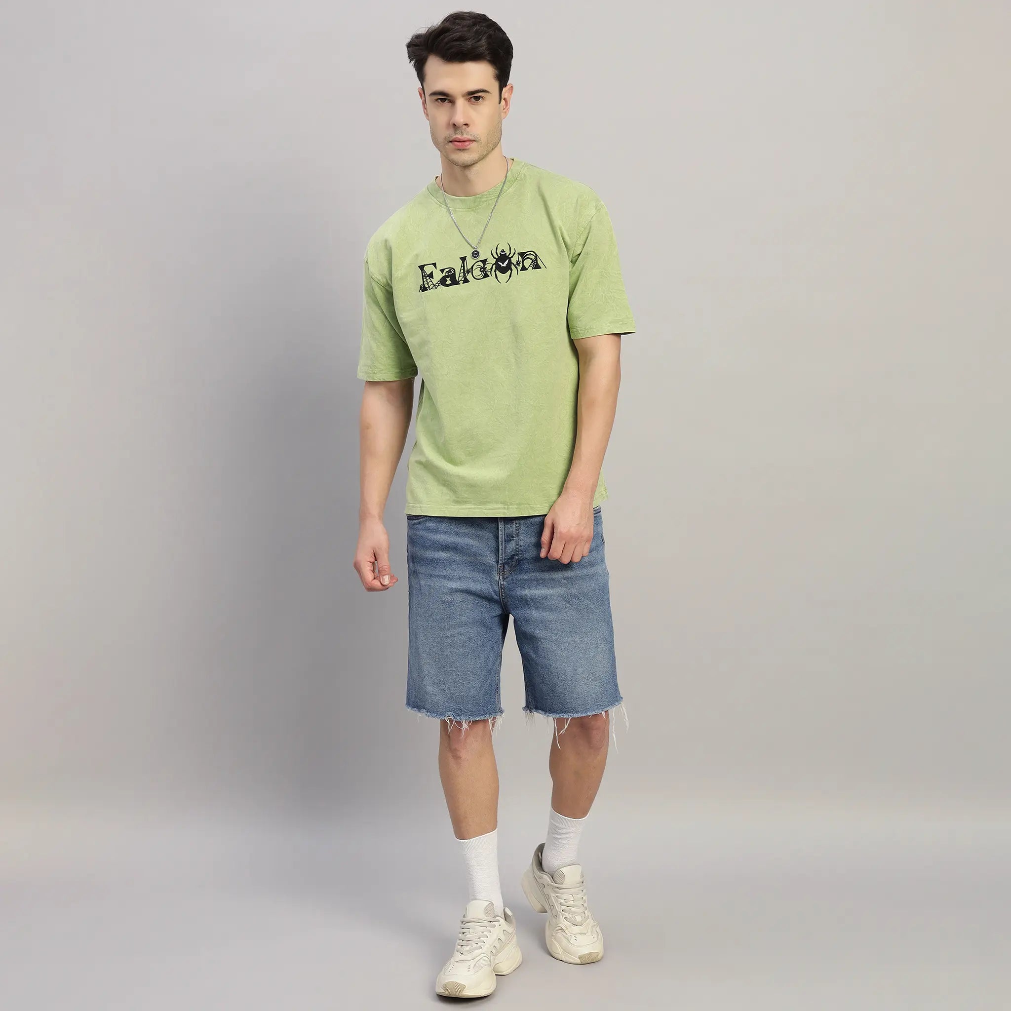 OLIVE GREEN WEB ACID WASH T-SHIRT