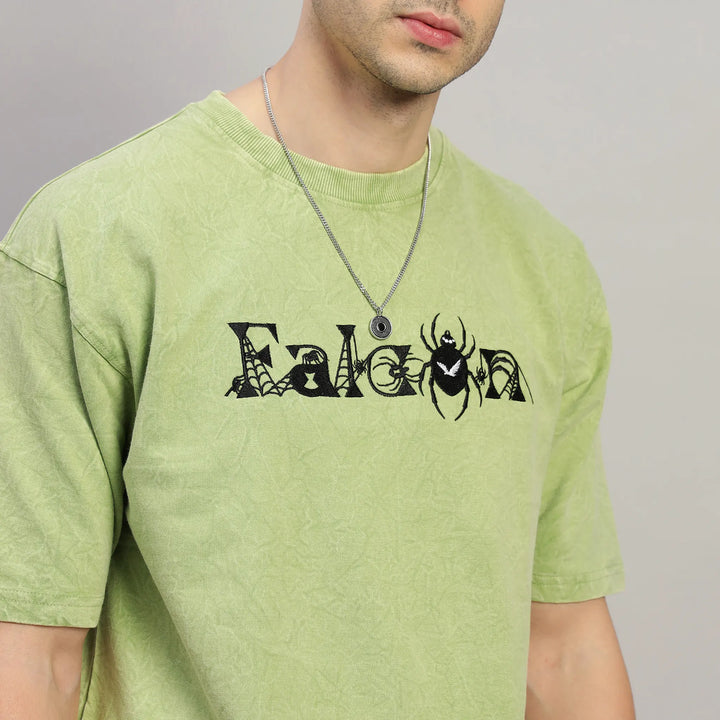 OLIVE GREEN WEB ACID WASH T-SHIRT