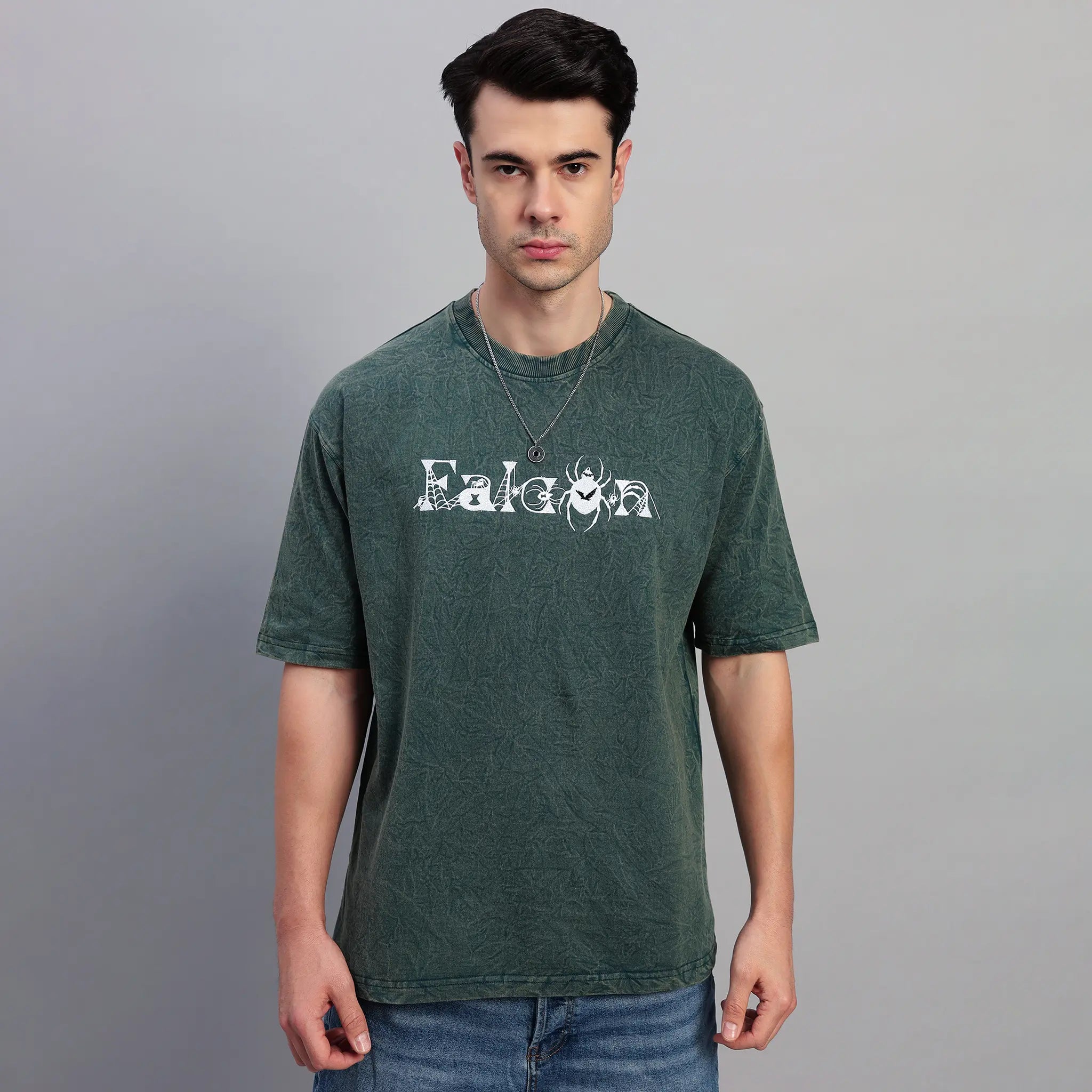 GREEN WEB ACID WASH T-SHIRT