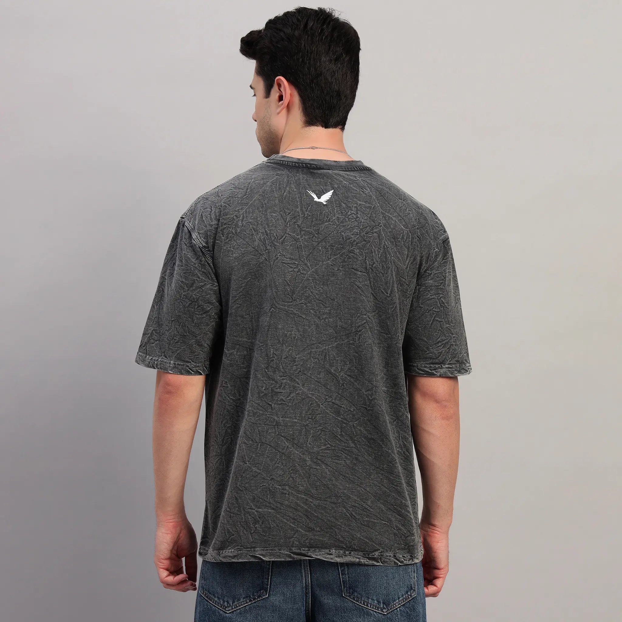 DARK GRAY WEB ACID WASH T-SHIRT