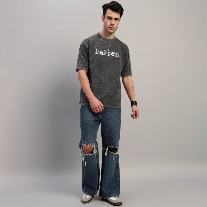DARK GRAY WEB ACID WASH T-SHIRT