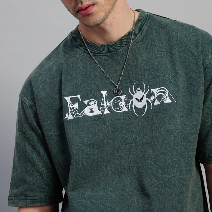 GREEN WEB ACID WASH T-SHIRT