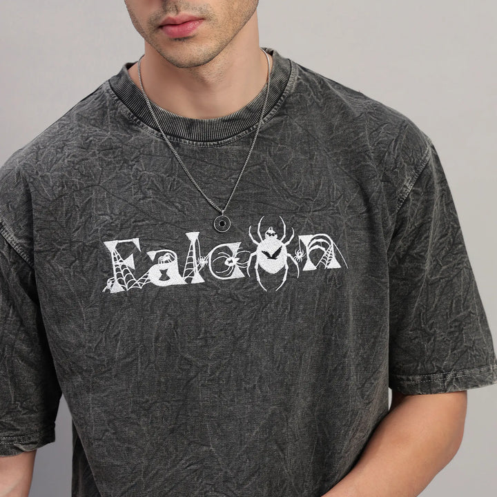DARK GRAY WEB ACID WASH T-SHIRT